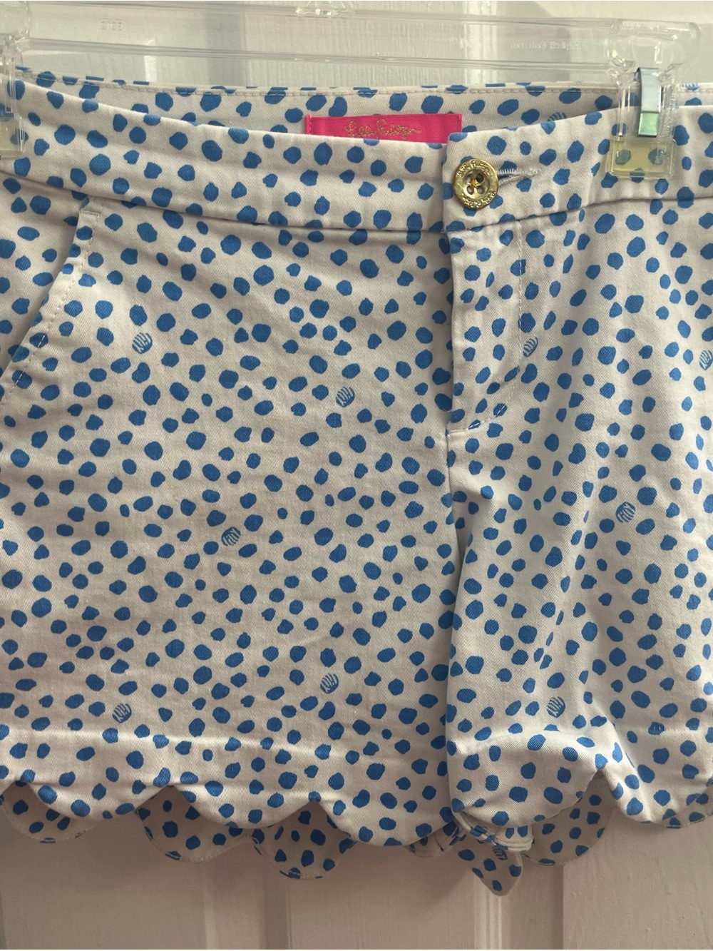 Lilly Pulitzer White Mini Shorts with Blue Dot Scallop Hem